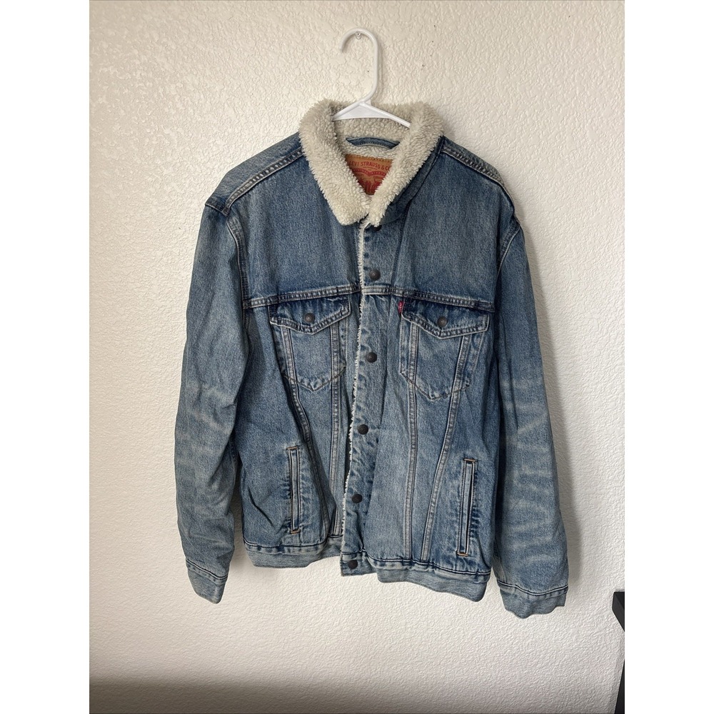 Levi's Sherpa Lined Trucker Denim‎ Jacket Men's Size XL Blue Jean Cozy Warm